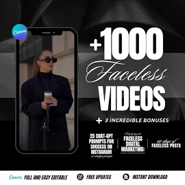 1000+ Faceless Videos for Instagram & TikTok + Master Resell Rights + 25 Chat GPT Prompts/60-Day Content Ideas/Digital Marketing Bundle