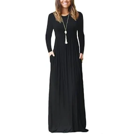 Pceaiih Women's Long Sleeve Plain Maxi Dresses Casual Long Dresses with Pockets, Size: Medium, Black