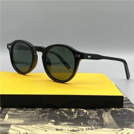 High-quality Johnny Depp vintage militant yellow lens sunglasses small-face 46-23-145 HD polarized lenses UV400 full-set case