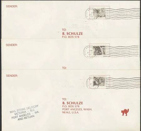 1981 Set Of 3 Canada Postal Strike Label Cinderellas On Cover