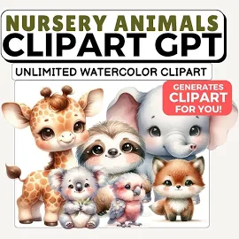 UNLIMITED Cute Nursery Animals Clipart Generator Chat Gpt - Lifetime Access to Chatbot, Cute Nursery Animals, Dalle Prompt Generator AI GPT