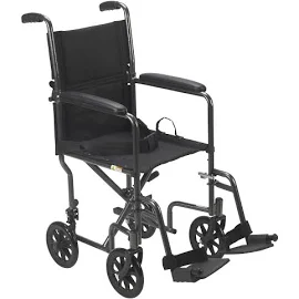 Drive Medical Lightweight Steel Transport Wheelchair Fixed Full Arms 19" Seat (TR39E-SV)