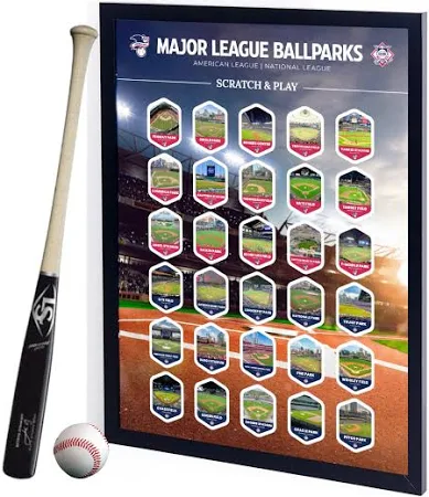 Framed 2026 Official MLB Baseball Stadium Scratch-Off Poster - Updated MLB Stadium Scratch-Off Map Tracker - 30 cm x 41 cm Wall Art Decor - Baseball