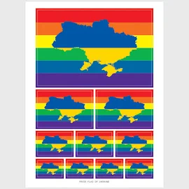 Ukraine LGBT Gay Pride Flag Sticker, Weatherproof Vinyl Ukrainian LGBT Flag Stickers, 10 Assorted Stickers