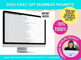 3000 Chat GPT Business Prompts, ChatGPT Prompts Marketing, Social Media Marketing, Chat GPT eCommerce & Online Business Prompts, ChatGPT