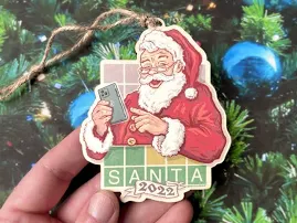 Santa Playing WORDLE 2022 Ornament - Christmas 2022 - Retro Santa Claus Playing Daily Word Game Xmas Ornament