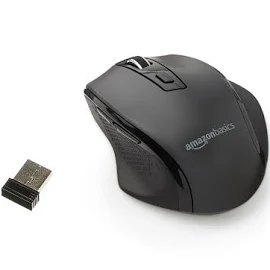 Amazon Basics Ergonomic Wireless Mouse - DPI Adjustable - Black