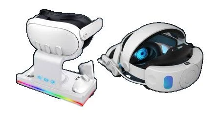 THE BIGLY BROTHERS Vr Bundle for Oculus/meta Quest 3 – Fast Charging Dock \w RGB Lights & 2 Rechargeable Batteries + 10000Mah Battery Head Strap \w