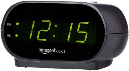 Amazon Basics Small Digital Alarm Clock with LED Display, Nightlight, and Battery Backup