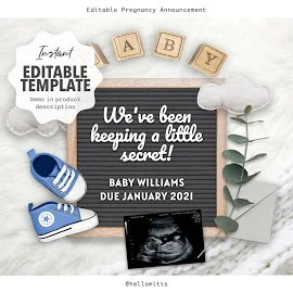 Pregnancy Announcement, Digital baby reveal, Editable DIY template, Gender reveal idea, for Instagram or any social media or send text.