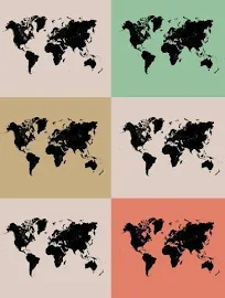Art Print:World Map Grid Poster by Naxart : 24x18in