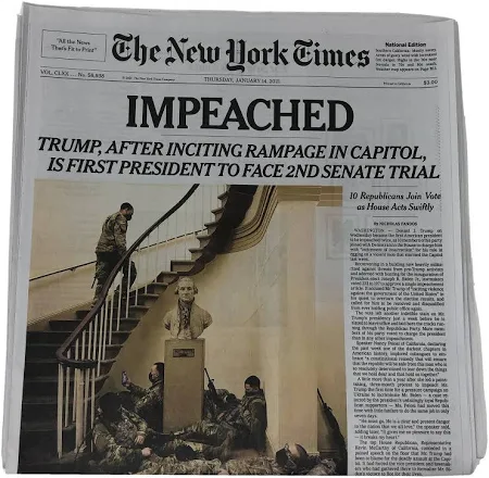 Donald Trump Impeached The York Times Complete Newspaper Nyt January