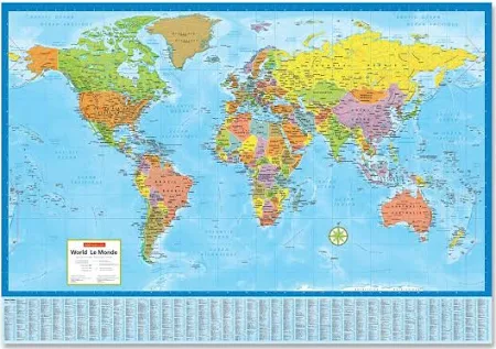Canadian Cartographic Corporation ccc Laminated Bilingual World Wall Map