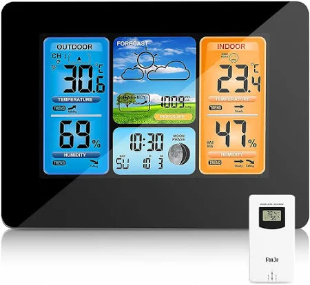 Weather Station Thermometer Wireless Indoor Outdoor Digital Thermometer Hygrometer Sensor Color LCD Display Alarm