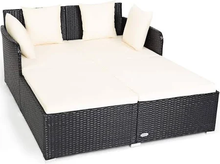 costway Spacious Outdoor Rattan Daybed with Upholstered Cushions and