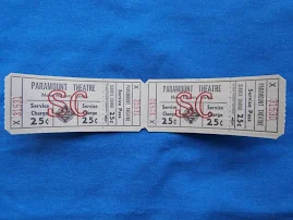 Vintage Paramount Theatre 25 Cent Service Charge Tickets (strip Of 2)