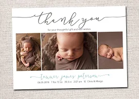 Birth announcement, baby boy announcement, baby announcement, thank you card, printable, girl birth announcement thank you card. 3 photo