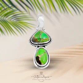 Green Copper Turquoise Pendant, 925 Sterling Silver Pendant, Green Copper Turquoise silver Pendant JaipurShopCo 10.41cts