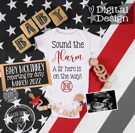 Sound the Alarm Digital Pregnancy Announcement | Thin Red Line Social Media Baby Announcement | Fire Fighter | Facebook Instagram