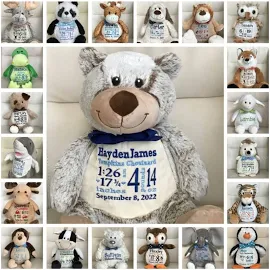 Personalized Stuffed Animal, Personalized Baby Gift, Birth Announcement Stuffed Animal, Birth Stats stuffed animal, Newborn Gift