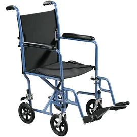 Drive Medical Lightweight Steel Transport Wheelchair, Fixed Full Arms, 17" Seat