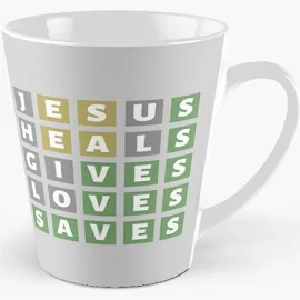 Wordle Jesus Heals Gives Loves Saves Game Puzzle Faith Wordle Tall Coffee Mugs - Redbubble | Redbubble Wordle