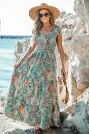 Cupshe Paisley Print V-Neck Maxi Dress - Blue,S