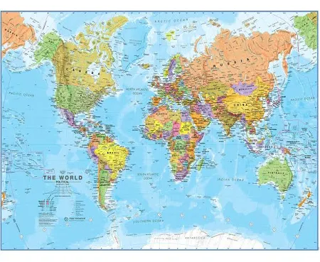 World Map - Maps of the World -Political Front Sheet Lamination - 59.4 x 42 cm - Detailed Cartography - 2025 Updated- Maps International