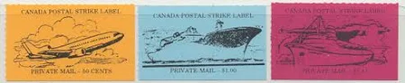 Canada Canadian Postal Strike 3 Private Mail Labels Types 1 - 3 1981