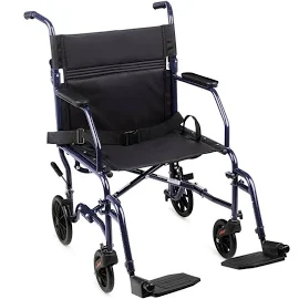 Carex Transport Wheelchair with 19-inch Seat, Folding Back and Swing-Away Footrests, Blue, Steel, Size: Large