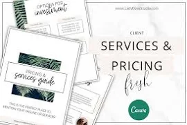 Canva Pricing and Services Templates, Fresh, New Client packs, DIY Design. Canva Templates, Checklist, Workbook, eBook