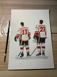 Calgary Flames Line // Johnny Gaudreau // Sean Monahan // Hockey // NHL // Watercolour Painting