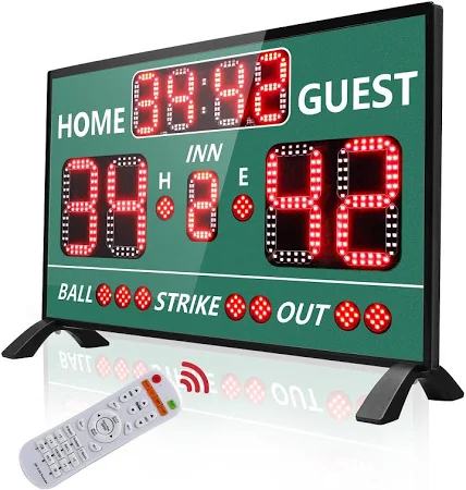 YZ Tableau de score de baseball numérique avec minuterie, tableau de score électronique extérieur à DEL, tableau de score numérique avec télécommande,