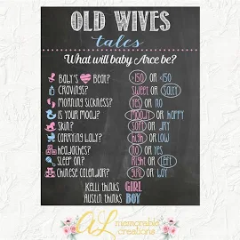 Old Wives Tales Chalkboard Print, Gender Reveal Party, Baby Boy or Girl, Gender Reveal Ideas, Boy or Girl, Gender Reveal, Pink or Blue