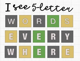 I see 5-letter WORDS EVERY WHERE - digital files for word game, specifically Wordle, fans, includes svg, dxf, eps, ai, pdf, and png