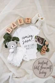 Digital Pregnancy Announcement for Social Media. Editable Neutral Pregnancy Announcement. Baby Reveal Template.