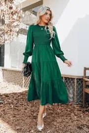 Cupshe Anastasia Smocked Long Sleeve Maxi Dress - Green,M