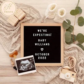 Editable Social Media Pregnancy Announcement, Digital Pregnancy Announcement, Gender Neutral Baby Personalized Letter Board Announcement