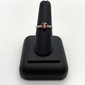 14K White Gold Pink Stone with Diamond Accents Ring