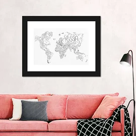 Living Room Wall Art | Canvas Print | Country Label World Map | Framed Print