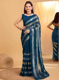 Demure Designer Teal Georgette Designer Saree