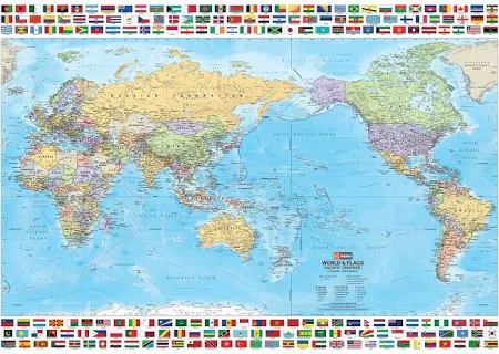 World & Flags Wall Map