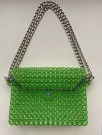 Green Bag Made of Beads, Stylish Bag, Original Bag Made of Beads. Made in Ukraine