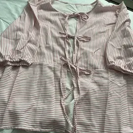 Front Tie, Pink And White Stripe Shirt From Temu. Size Xxl But Fits Small. | Color: Pink/White | Size: Xl | Leighb_11's Closet