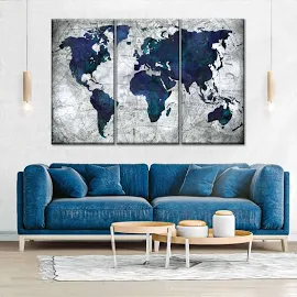 Deep Blue World Map 3 Piece