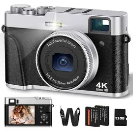 4K Digital Camera for Photography Autofocus 48MP Vlogging Camera for Youtube 16x Digital Zoom Cameras with SD Card, Size: 4.6 x 2.8 x 1.8, Black