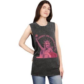 Chappell Roan Vintage-Inspired Graphic Tank - Stone wash Chappell Roan Merch, Midwest princess, Liberty and Justice for all, sapphic fashion