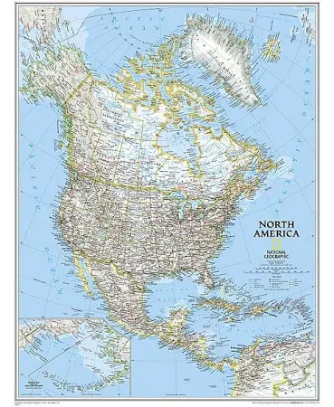 National Geographic North America Classic Laminated Wall Map