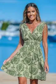 Cupshe Green Damask Sleeveless Smocked Waist Mini Dress - Green,M