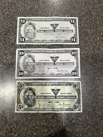 Canadian Tire Money Bill - 1 - $1.00, $0.25, $0.05 Issue - Circulated